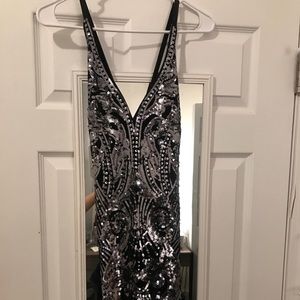 Express beaded cross back bodycon dress